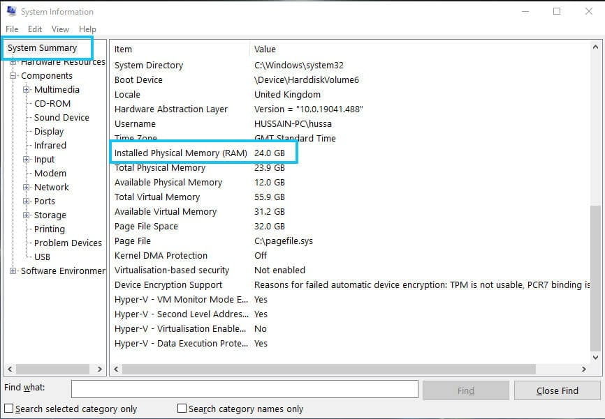 System Summary Memory